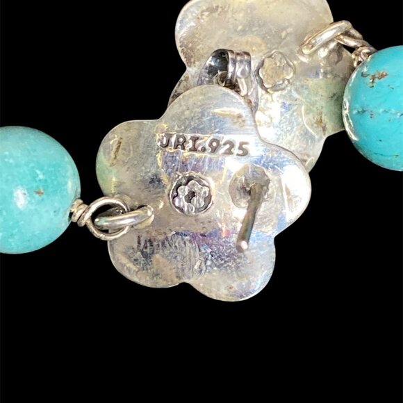 Southwestern Flower & Dangling Turquoise Beads Sterling Signed JRI 925 Earrings - Picture 4 of 4